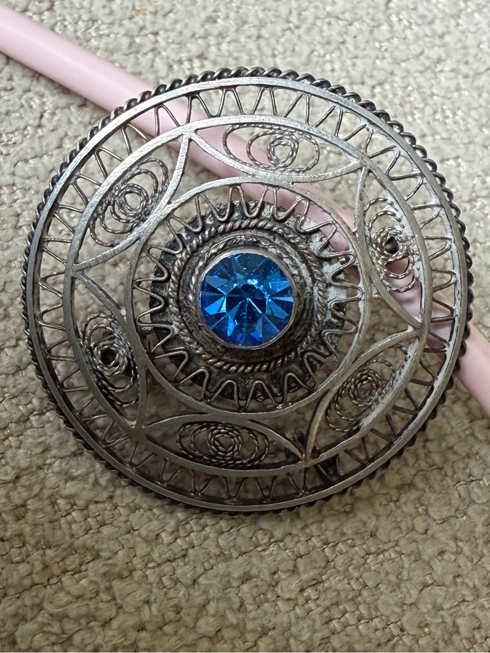 Vintage Jerusalem Hand Crafted Sterling Silver Filigree Brooch/ Pendant
